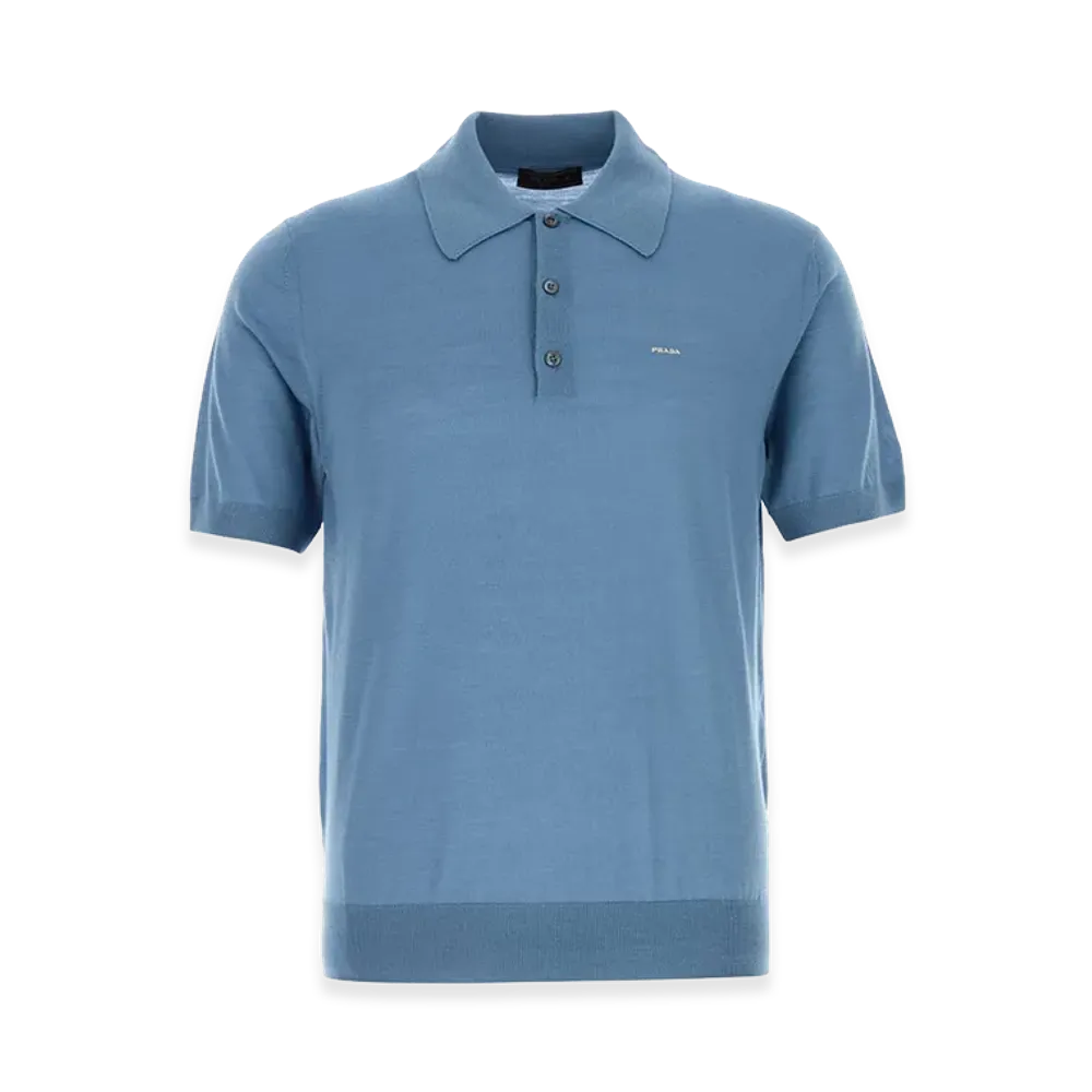PRADA Superfine Wool Polo Shirt "Light Blue"