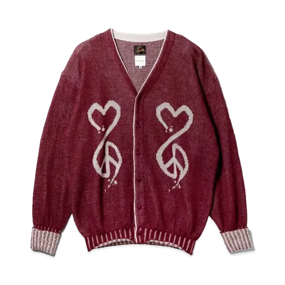 Needles x Sasquatchfabrix. V Neck Cardigan Love & Peace "Bordeaux"
