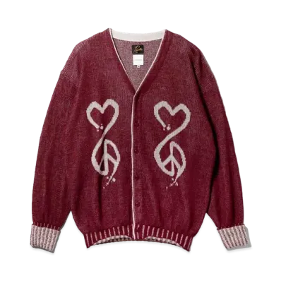 Needles x Sasquatchfabrix. V Neck Cardigan Love & Peace "Bordeaux"