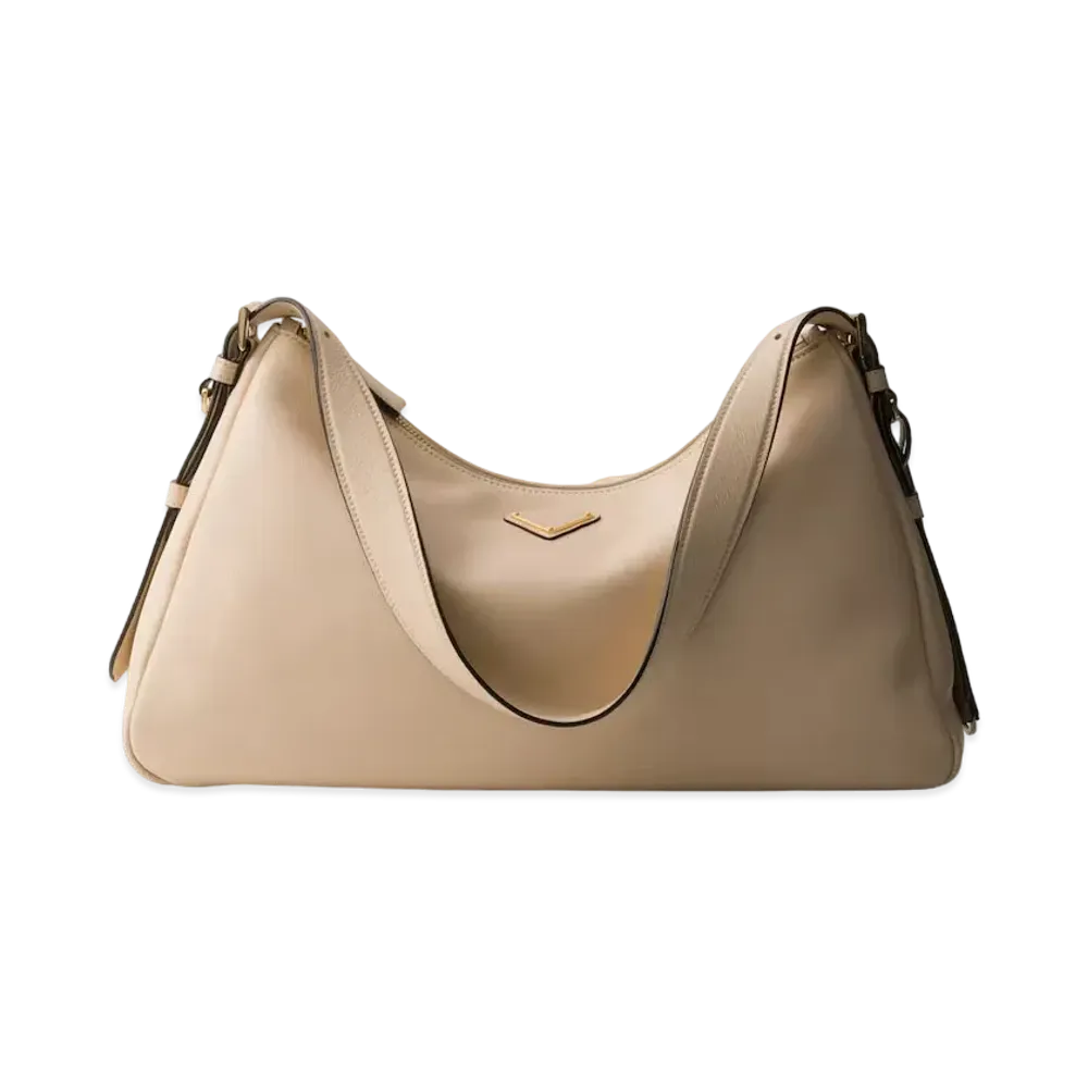 PRADA Aimee Large Leather Shoulder Bag "Travertine"