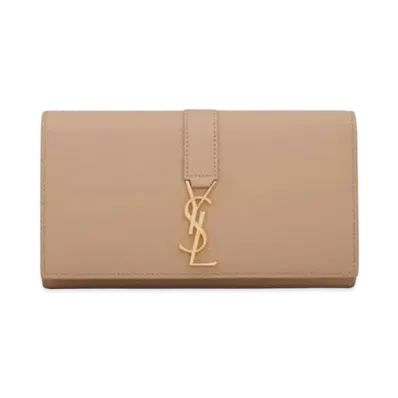 Saint Laurent Ysl Line Large Flap Wallet In Grained Leather "Dark Beige"
