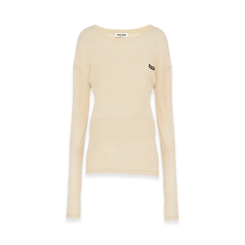 MIU MIU Women's Garment Dyed Ribbed Jersey Knit Dress "Desert Beige"