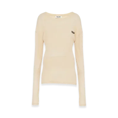 MIU MIU Women's Garment Dyed Ribbed Jersey Knit Dress "Desert Beige"