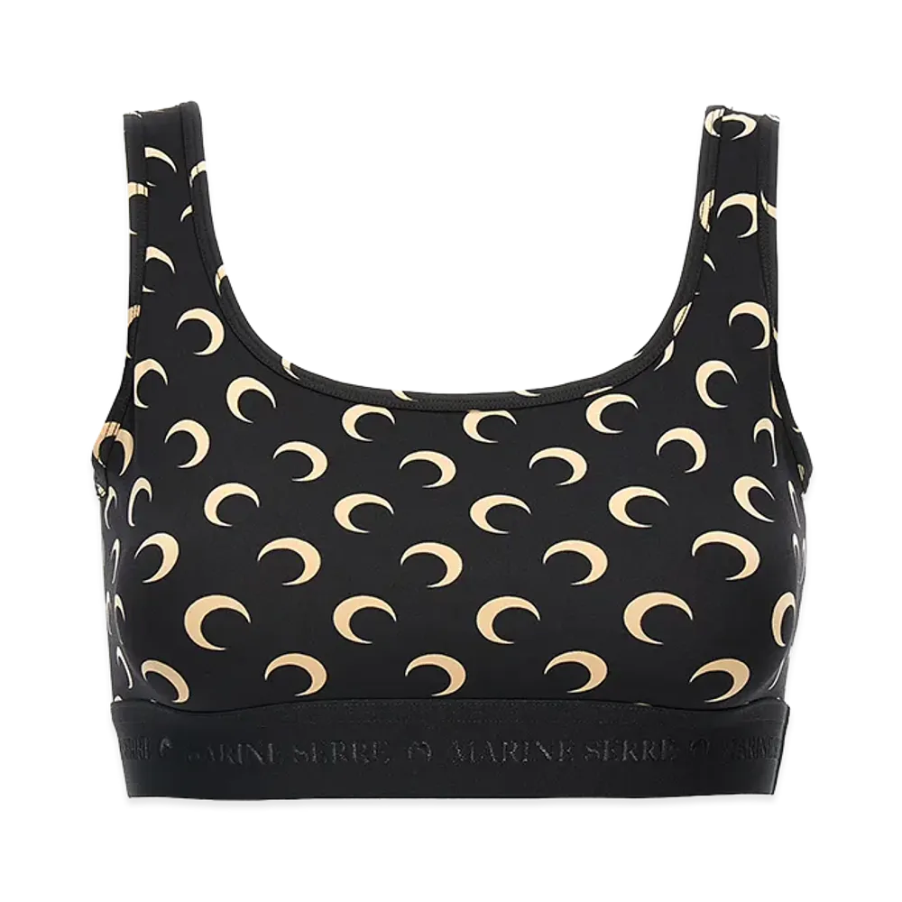 Marine Serre Women's 'Moon Printed Jersey' Cropped Top "Black"