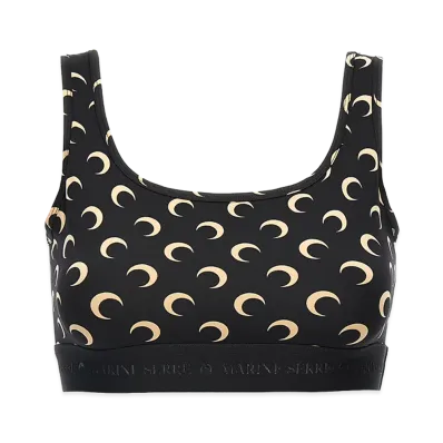 Marine Serre Women's 'Moon Printed Jersey' Cropped Top "Black"