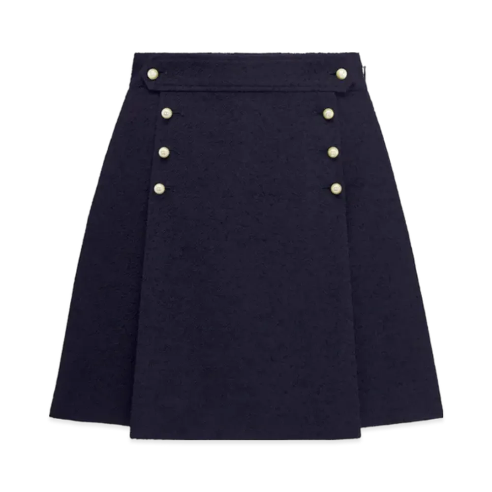 Dior Women's Miniskirt with Removable Sailor Panel Virgin Wool Cotton Boucle "Navy Blue"
