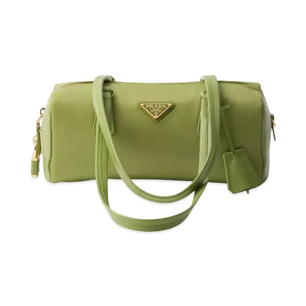 PRADA Re-Nylon and Leather Medium Top-Handle Bag with Padlock "Light Green"