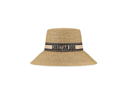 Dior D-Bobby Large Brim Hat Straw with Embroidered Band "Beige/Black"