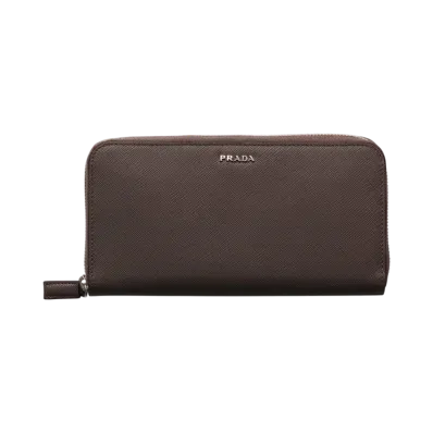 PRADA Saffiano Leather Wallet "Dark Brown/Navy"