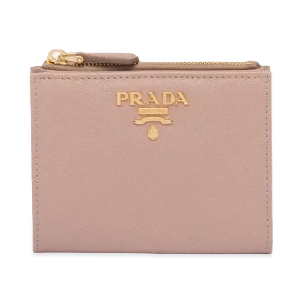 PRADA Small Saffiano Leather Wallet "Powder Pink/Fiery Red"