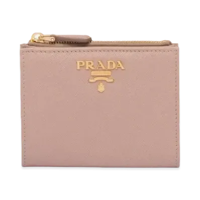 PRADA Small Saffiano Leather Wallet "Powder Pink/Fiery Red"