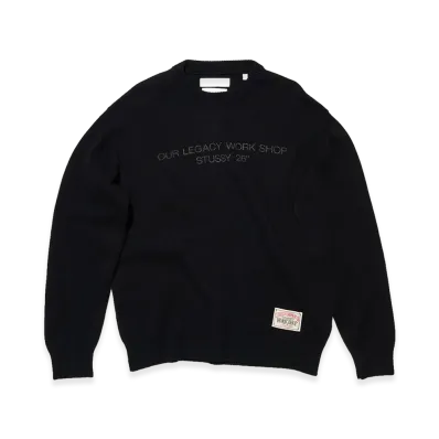 OUR LEGACY Work Shop x Stussy Knitted Roundneck "OD Black Surfman"