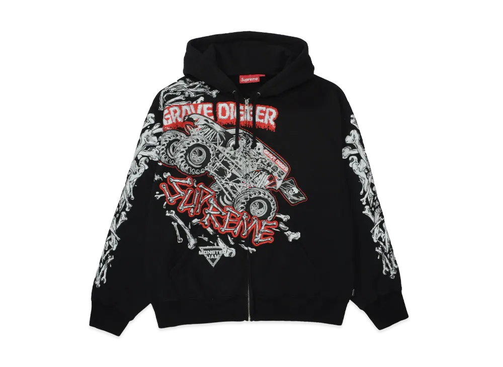 Supreme Grave Digger Bones Zip Up Hooded Sweatshirt "Black"