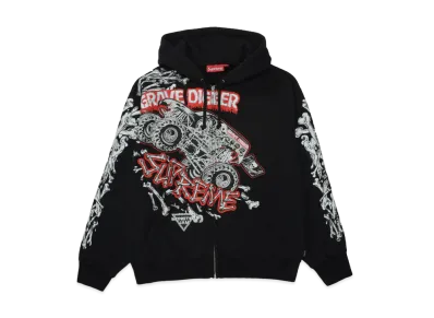 Supreme Grave Digger Bones Zip Up Hooded Sweatshirt "Black"