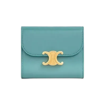 CELINE Small Triomphe Wallet in Shiny Smooth Lambskin "Greensmok"