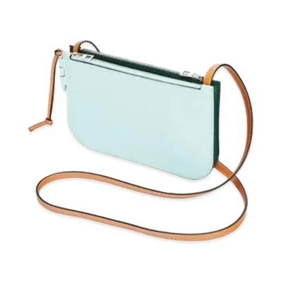 LOEWE Gate Double Zip Pouch In Soft Calfskin "Mint / Vintage Khaki"