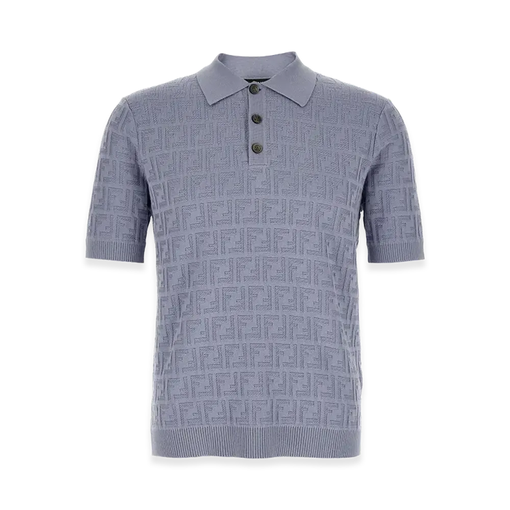 FENDI FF Cotton Polo Shirt "Light Blue"