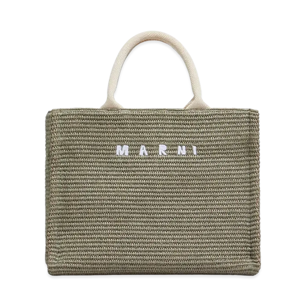 MARNI Small Tote Bag in Raffia Effect "Dusty Olive"