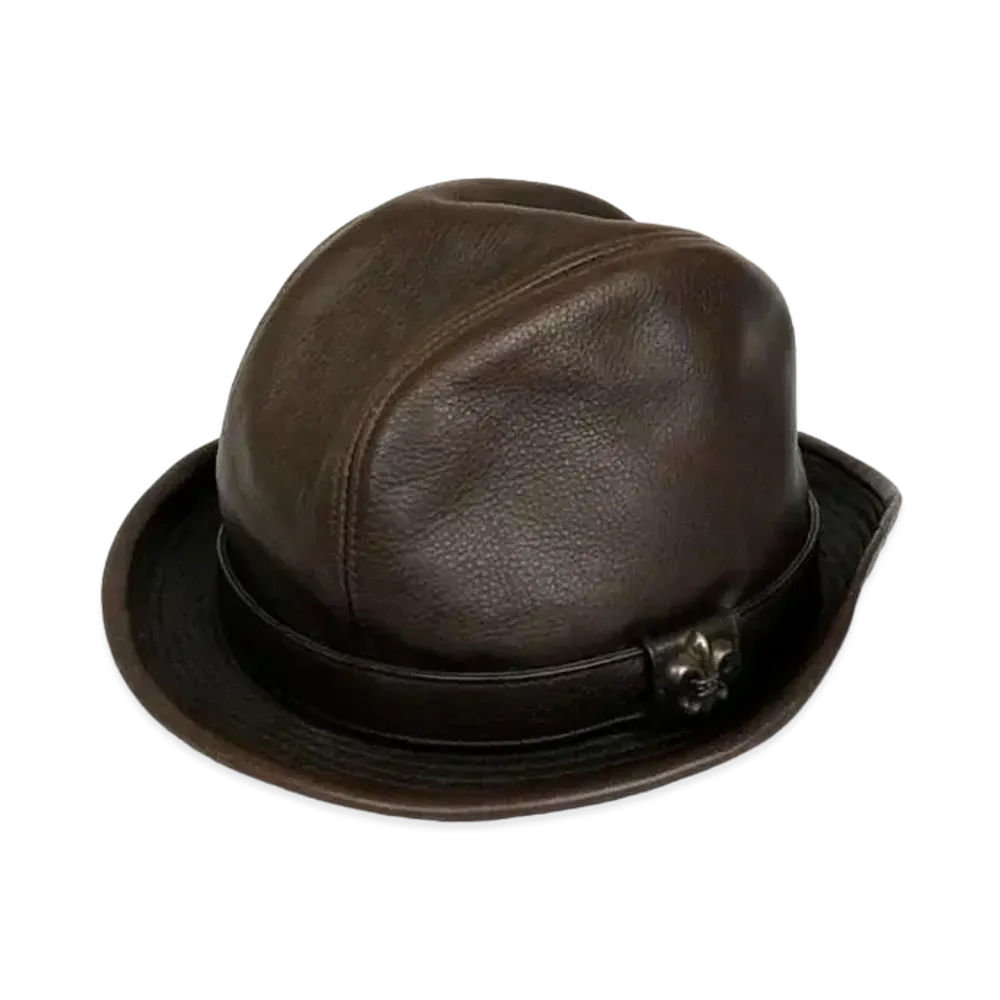 Chrome Hearts Gunslinger BS Fleur Leather Fedora Hat "Brown"