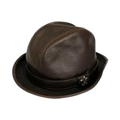 Chrome Hearts Gunslinger BS Fleur Leather Fedora Hat "Brown"