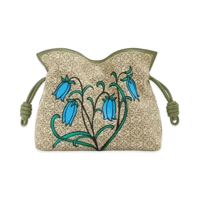 LOEWE Herbarium Flamenco Clutch In Anagram Jacquard and Calfskin "Green/Avocado Green"