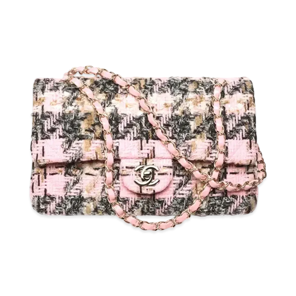 CHANEL Classic 11.12 Handbag Wool Tweed & Gold-Tone Metal "Light Pink/Black/Beige/Ecru"