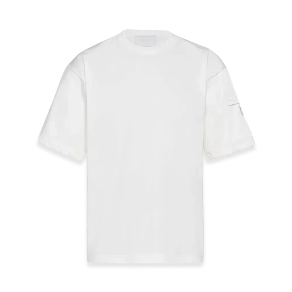 PRADA Stretch Cotton T-Shirt with Nylon Details "White"