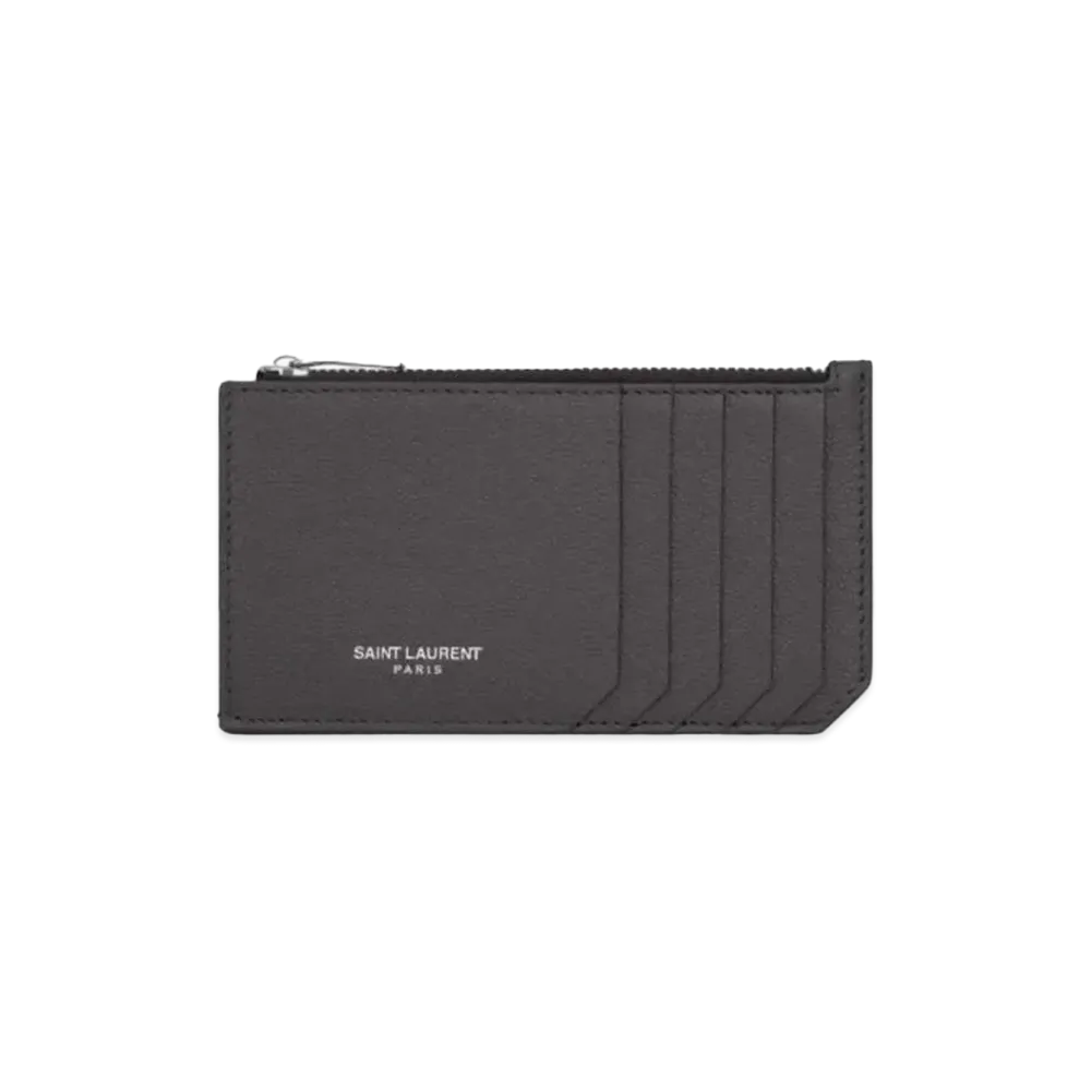 Saint Laurent Paris Fragments Zipped Card Case In Grain De Poudre Embossed Leather "Storm"