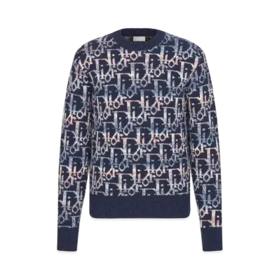 Dior Wool Jacquard Oblique Sweater "Navy/Multi Color"