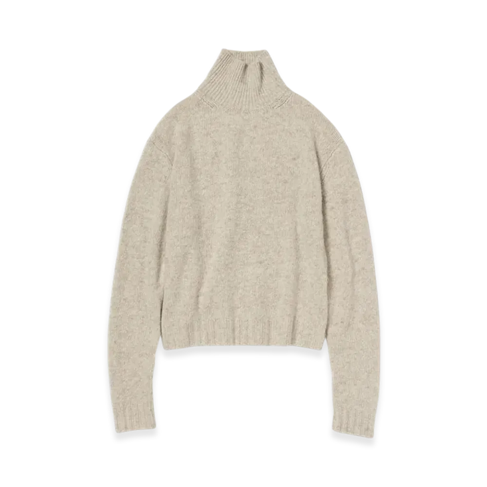 AURALEE Women's Cashmere Melange Knit Turtle "Top Gray Beige"