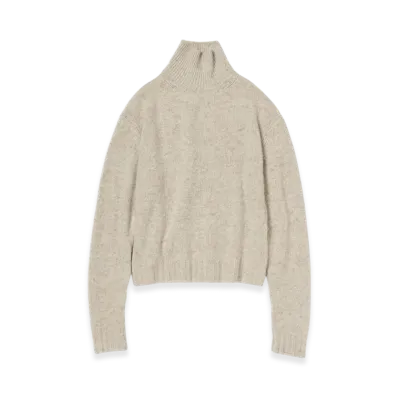 AURALEE Women's Cashmere Melange Knit Turtle "Top Gray Beige"