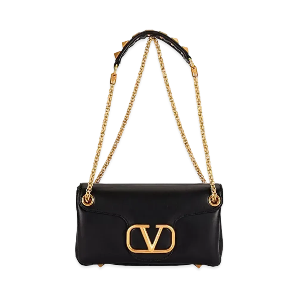 Valentino Studs Sign Nappa Leather Shoulder Bag "Black"