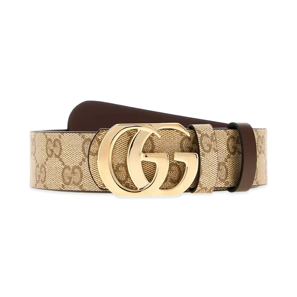 GUCCI GG Fabric Reversible GG Marmont Belt "Sand/Brown"