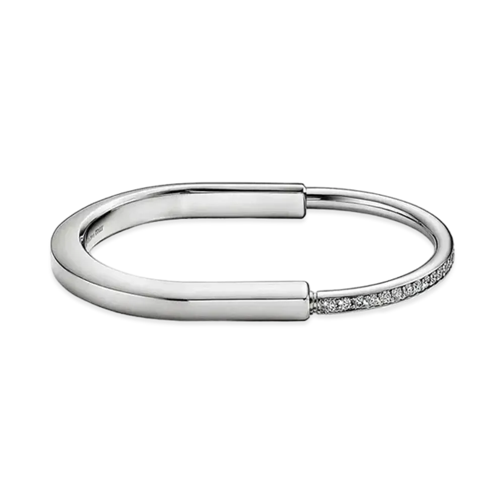 Tiffany & Co. Tiffany Lock Bangle With Half Pave Diamonds "White Gold"