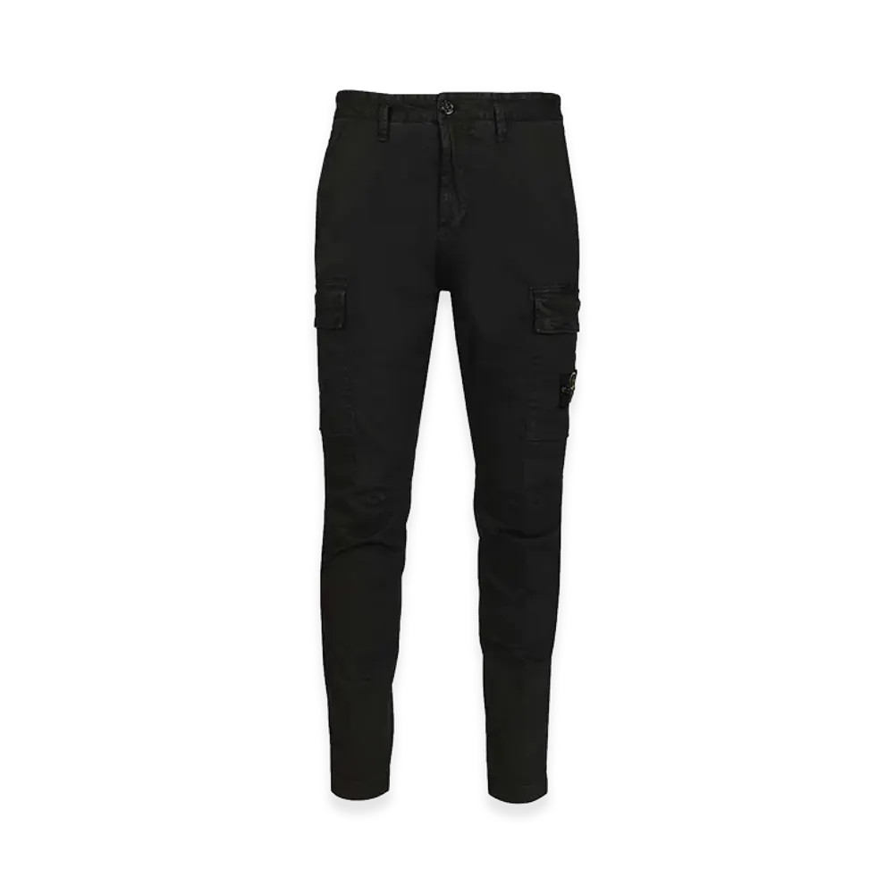 Stone Island Cargo Trousers In Broken Cotton Twill "Black"