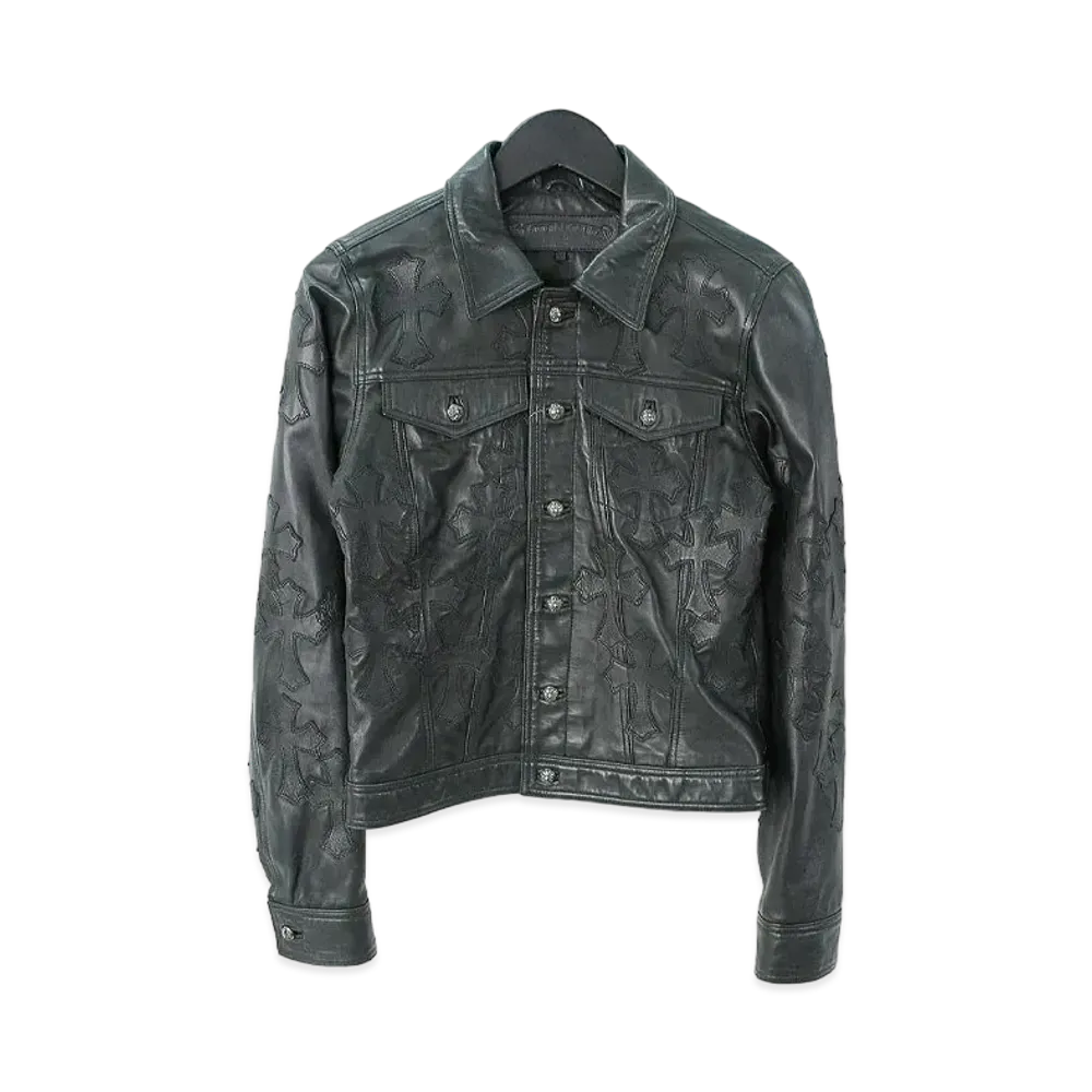 Chrome Hearts Cemetery Cross Patch Leather Jacket "Black"
