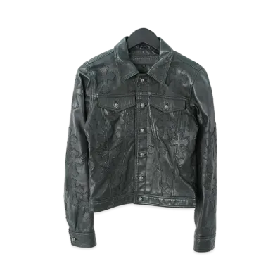 Chrome Hearts Cemetery Cross Patch Leather Jacket "Black"