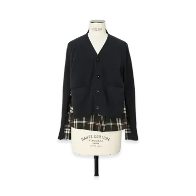 sacai Plaid Print x Knit Cardigan "Green/Brown"