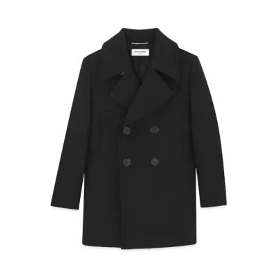 Saint Laurent Women's Double-Breasted Peacoat in Wool "Black"
