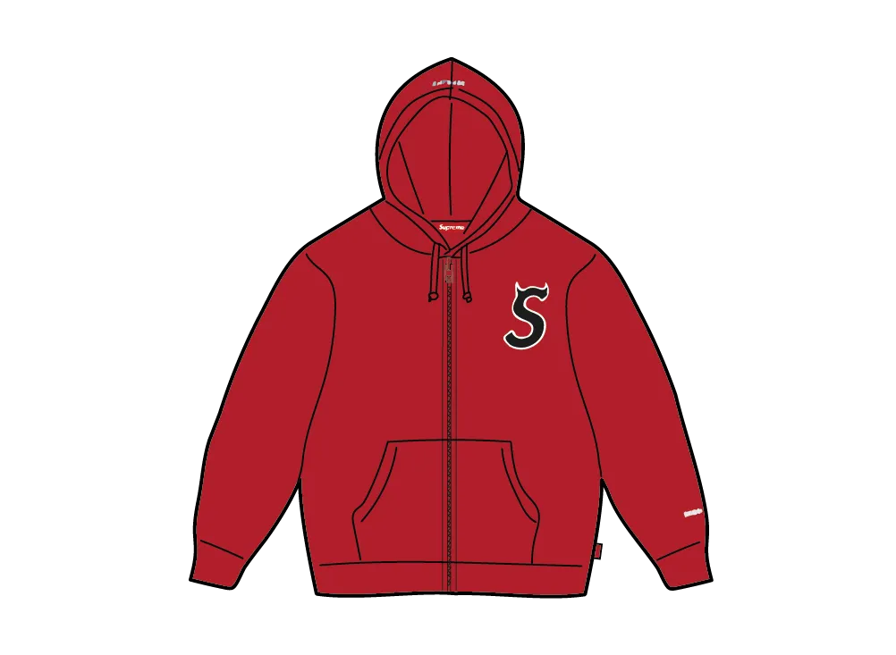 Supreme Devil S Logo Zip Up Hooded Sweatshirt "Red"