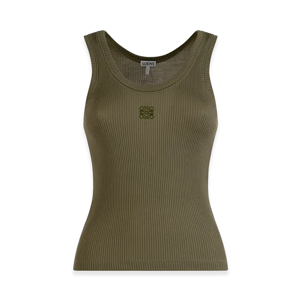 LOEWE Women's Anagram Ribbed Silk Tank Top "Khaki"
