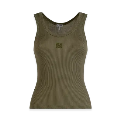 LOEWE Women's Anagram Ribbed Silk Tank Top "Khaki"