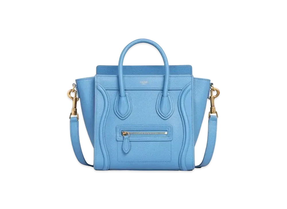 CELINE Nano Luggage Bag In Drummed Calfskin "Azure"