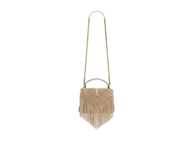 Saint Laurent College Medium Chain Bag In Light Suede With Fringes "Dusty Grey"