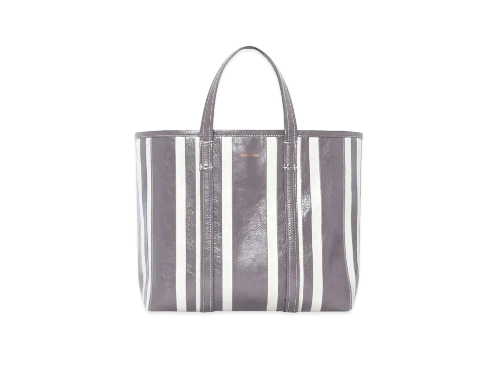 BALENCIAGA Barbes Medium East-west Shopper Bag In Striped Patchwork Arena Lambskin "Dark Gray"