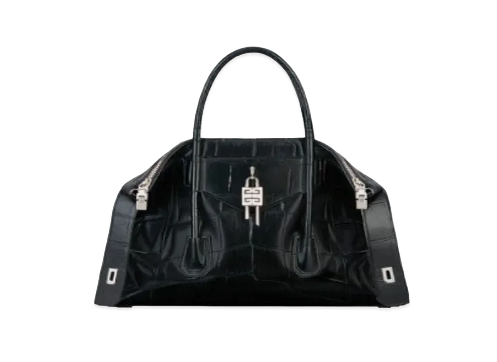 GIVENCHY Medium Antigona Soft Lock Bag in Crocodile Effect Leather "Black"