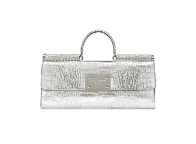 Dolce&Gabbana Nine Tissy Bag Laminated Croco Print Calfskin Rhinestone "Silver"