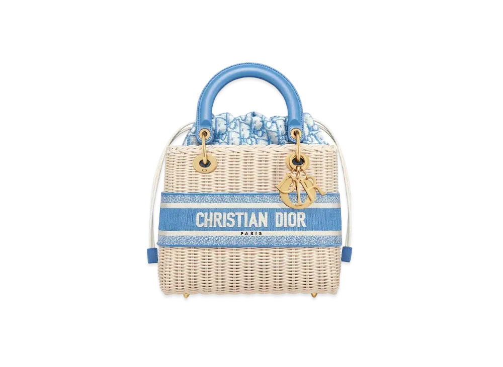 Dior Lady Dior Medium Bag Wicker & Oblique Jacard "Blue"