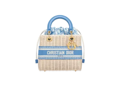 Dior Lady Dior Medium Bag Wicker & Oblique Jacard "Blue"
