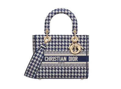 Dior Meidium Lady D-Lite Bag Blue Houndstooth Embroidery "Blue"